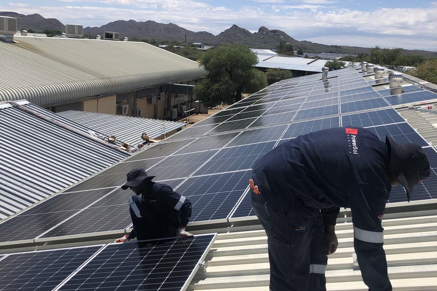 Rooftop photovoltaic array on a commercial building in Namibia