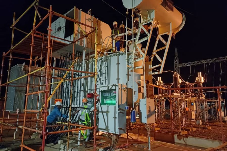 Medium-voltage switchgear line-up inside a substation building